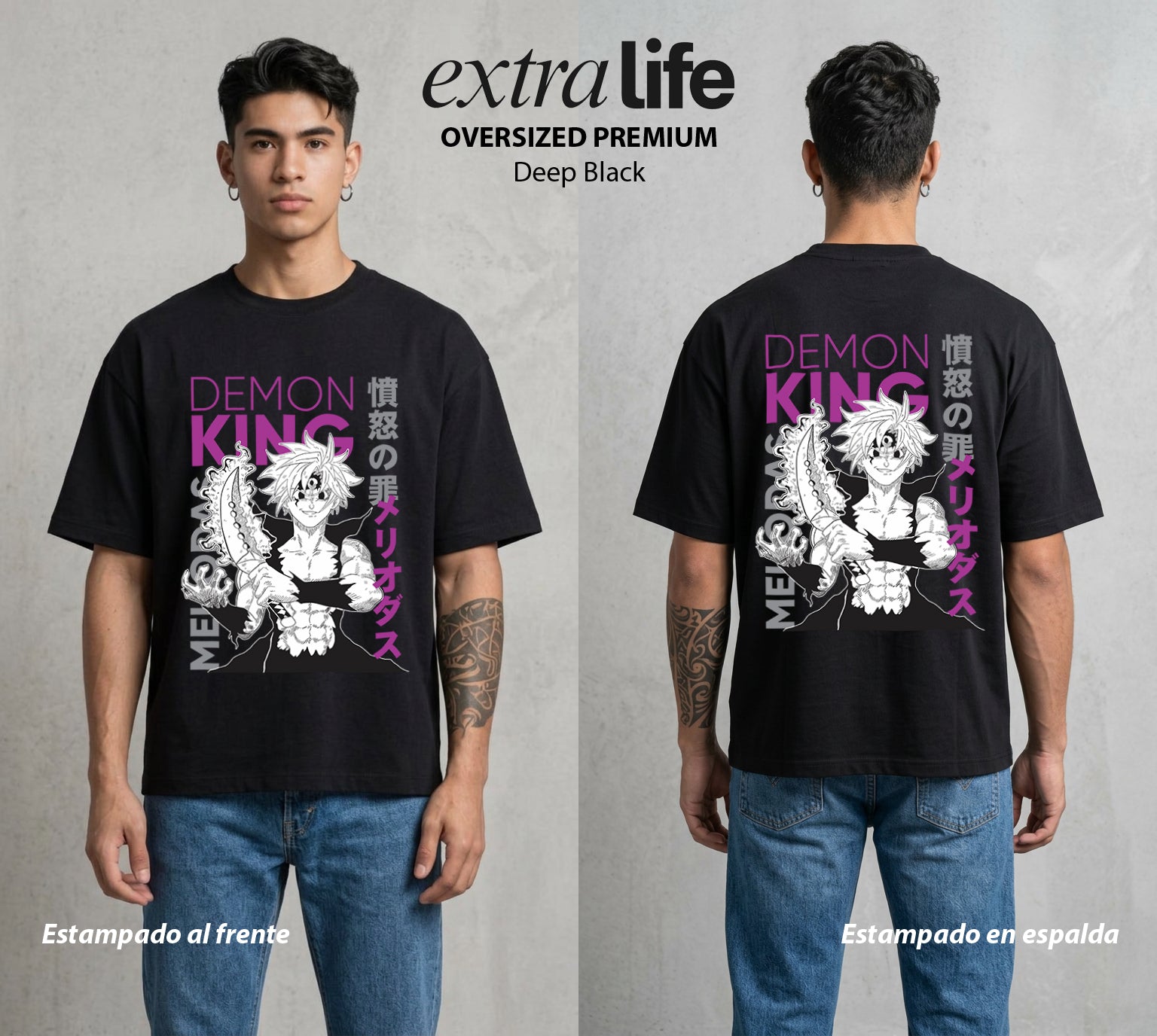 Los Siete Pecados | La Colera del Dragon #03964 - Playera Oversized Premium | Deep Black - Foto en modelo