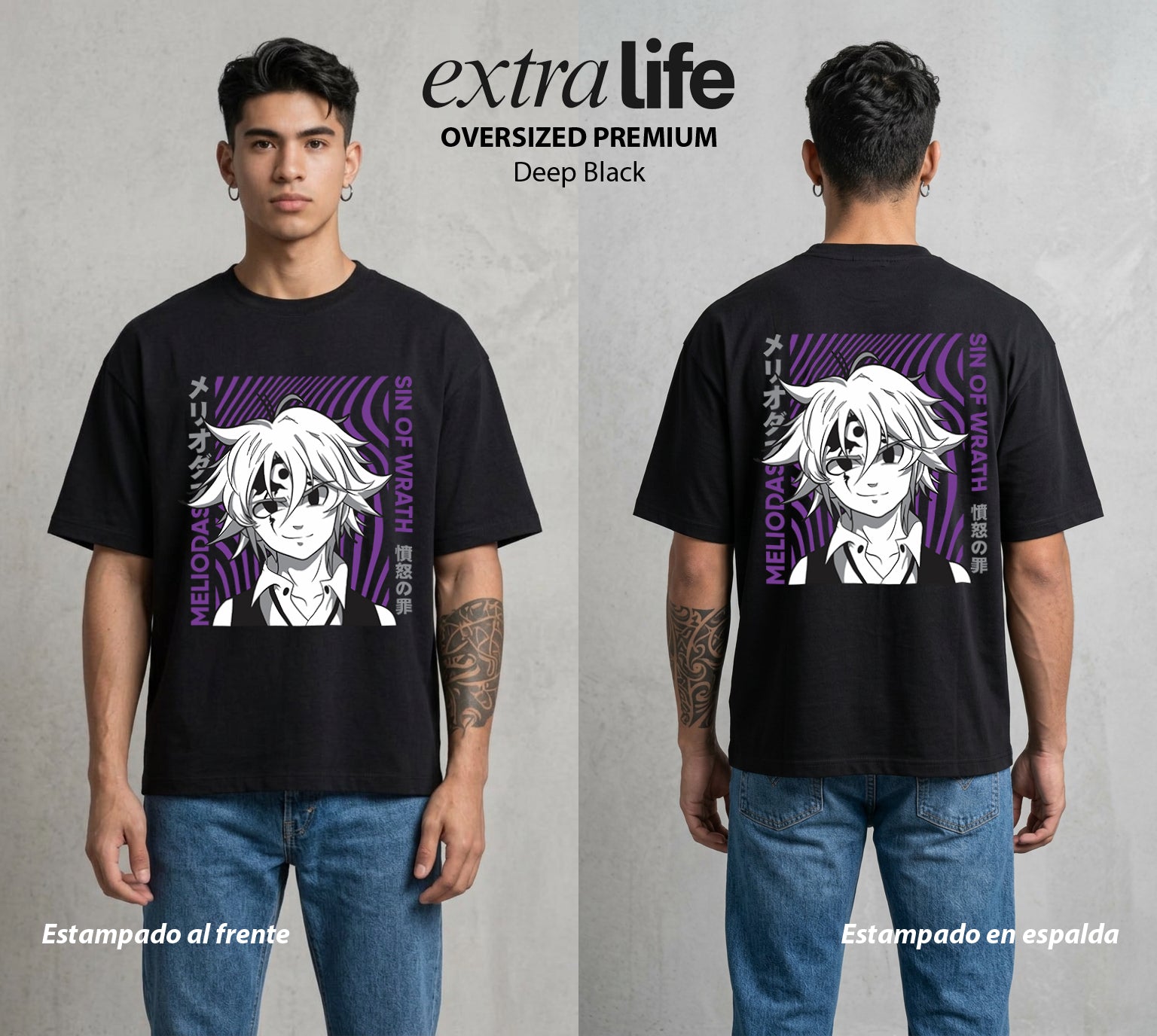 Los Siete Pecados | El Lider del Bien #03965 - Playera Oversized Premium | Deep Black - Foto en modelo
