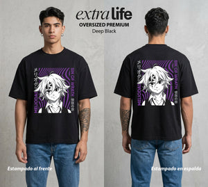 Los Siete Pecados | El Lider del Bien #03965 - Playera Oversized Premium | Deep Black - Foto en modelo