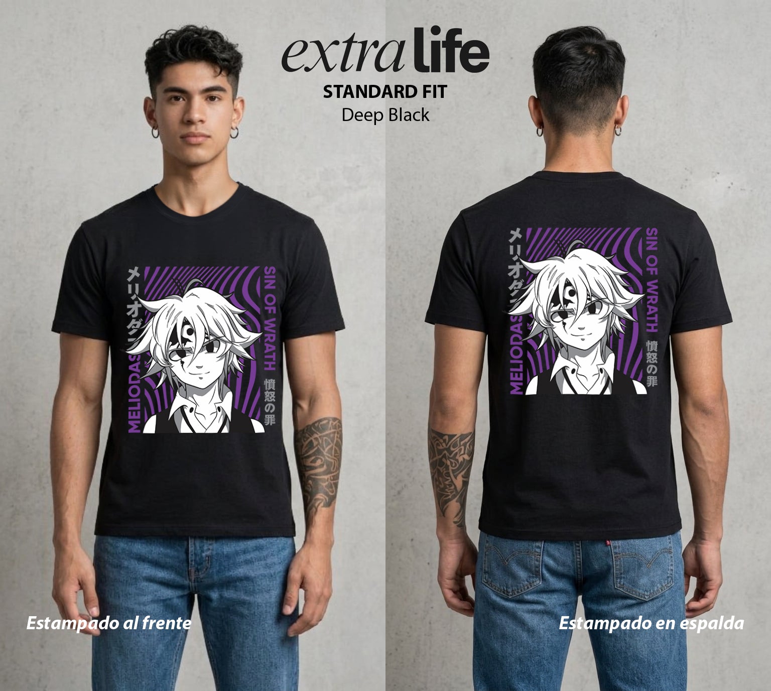 Los Siete Pecados | El Lider del Bien #03965 - Playera Standard Fit | Deep Black - Foto en modelo