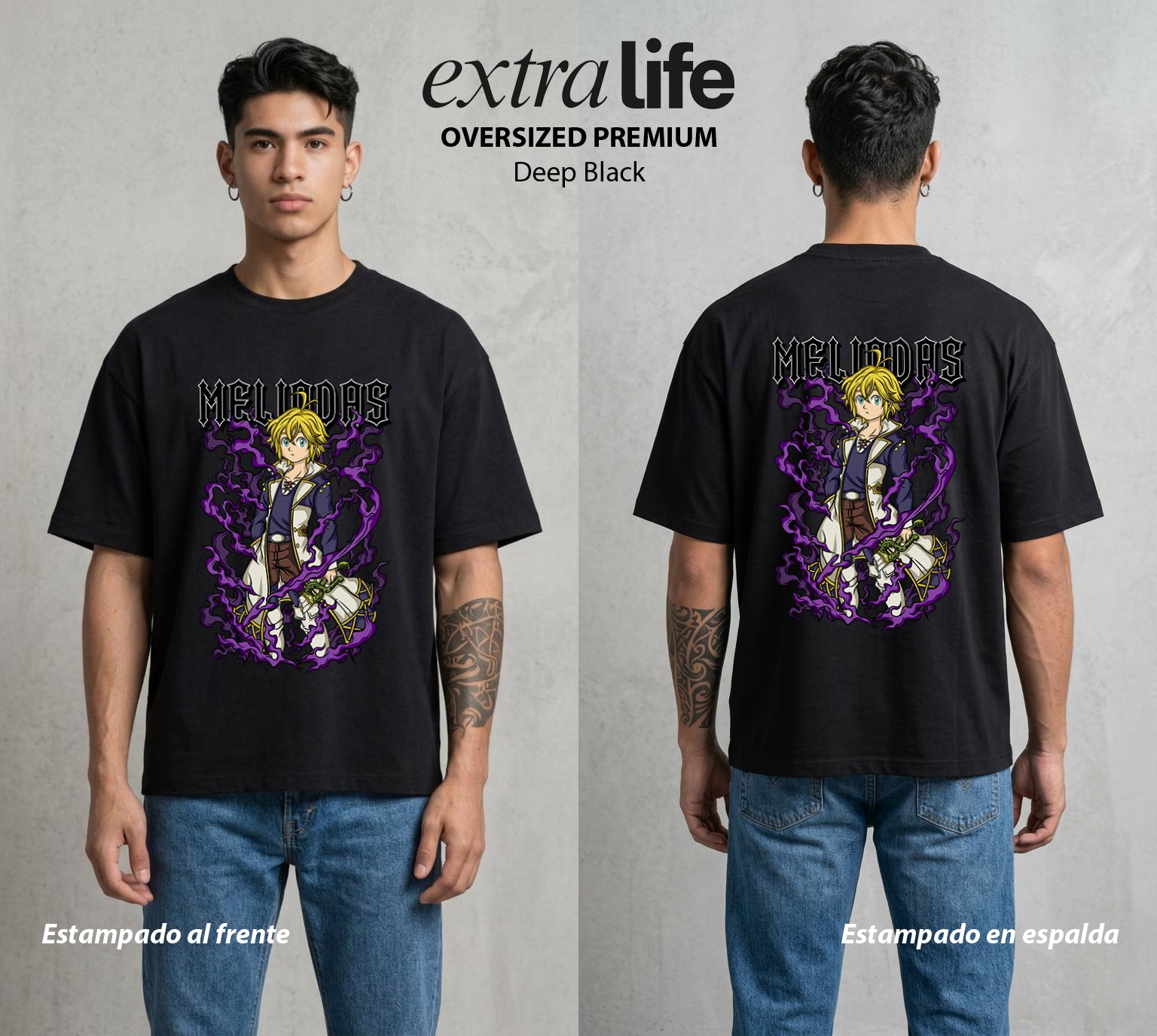 Los Siete Pecados | La Colera del Dragon #03966 - Playera Oversized Premium | Deep Black - Foto en modelo