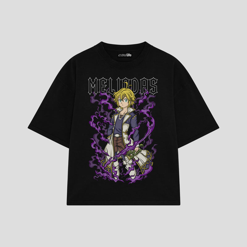 Playera streetwear premium de anime y gaming ExtraLife MX, corte boxy oversized drop shoulder heavyweight en color Deep Black y Off-White, moda urbana mexicana de culto.