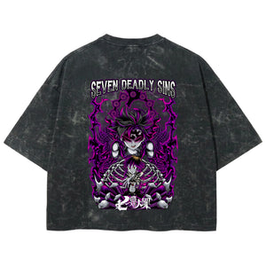 Playera streetwear premium de anime y gaming ExtraLife MX, corte boxy deluxe mineral wash heavyweight en color Acid Wash, moda urbana mexicana de culto.