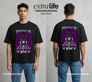Los Siete Pecados | El Lider del Bien #03967 - Playera Oversized Premium | Deep Black - Foto en modelo