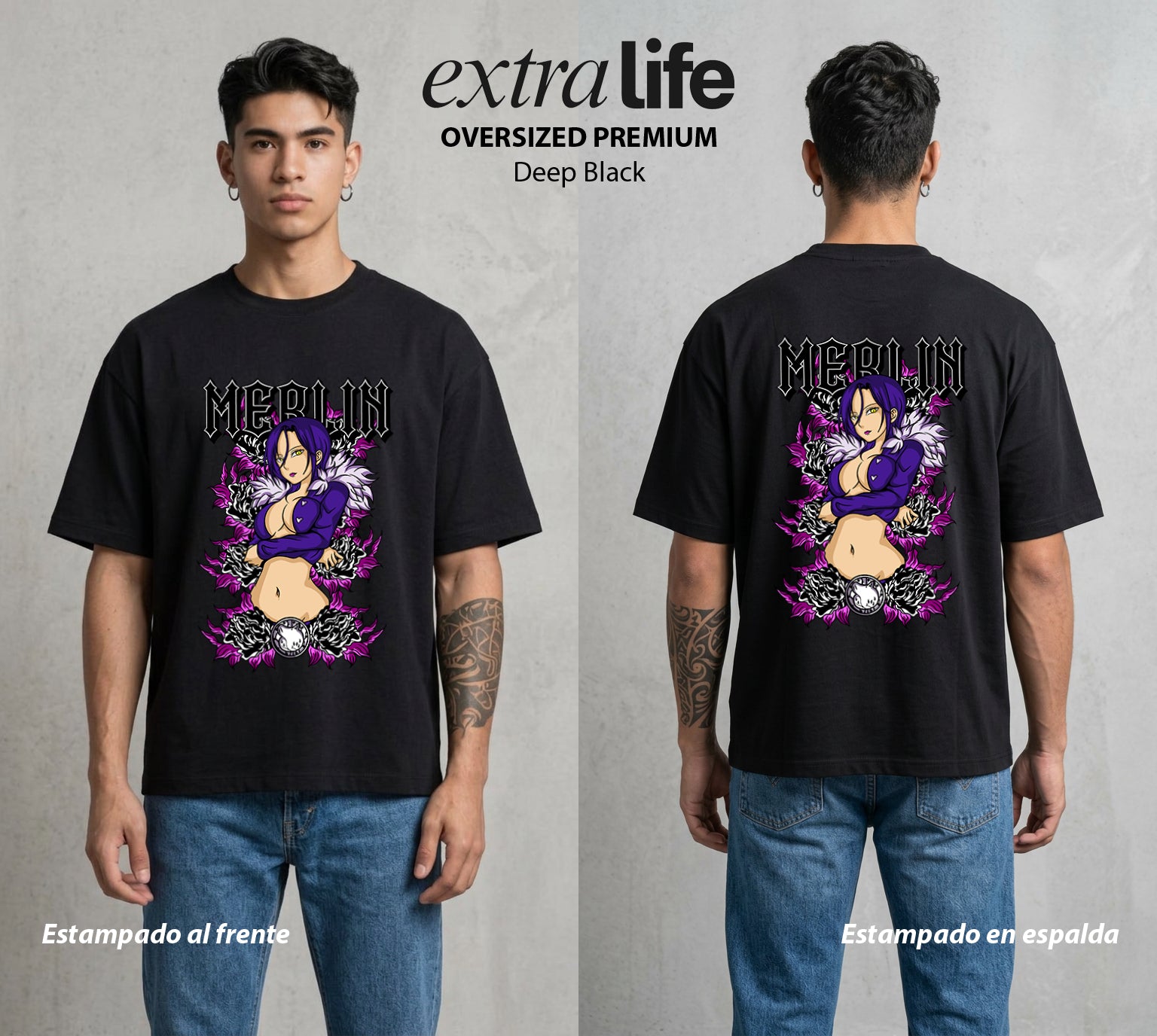 Los Siete Pecados | La Maga del Bien #03968 - Playera Oversized Premium | Deep Black - Foto en modelo