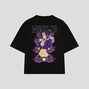 Playera streetwear premium de anime y gaming ExtraLife MX, corte boxy oversized drop shoulder heavyweight en color Deep Black y Off-White, moda urbana mexicana de culto.