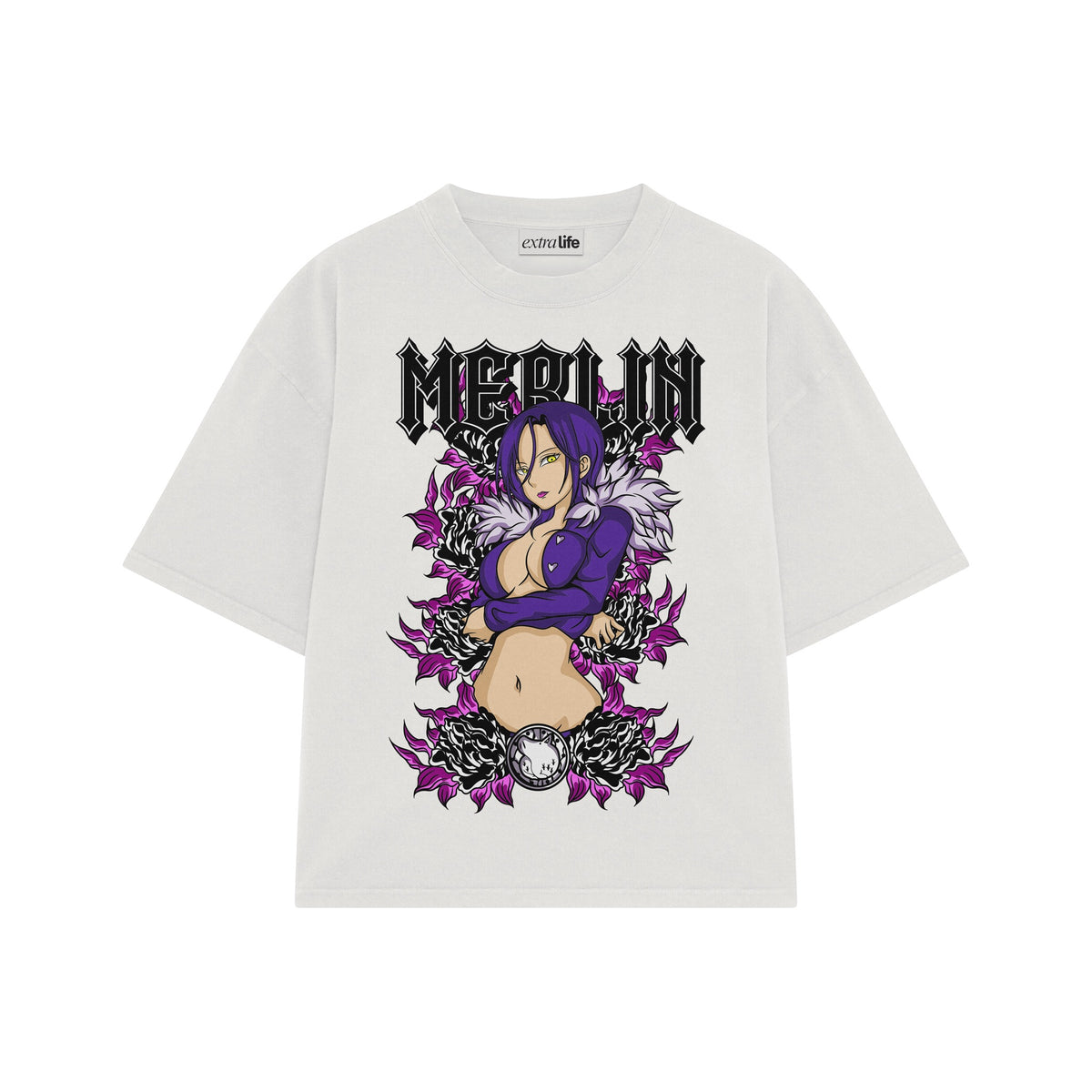 Playera streetwear premium de anime y gaming ExtraLife MX, corte oversized drop shoulder ligero y fresco en color Deep Black y Off-White, moda urbana mexicana de culto.