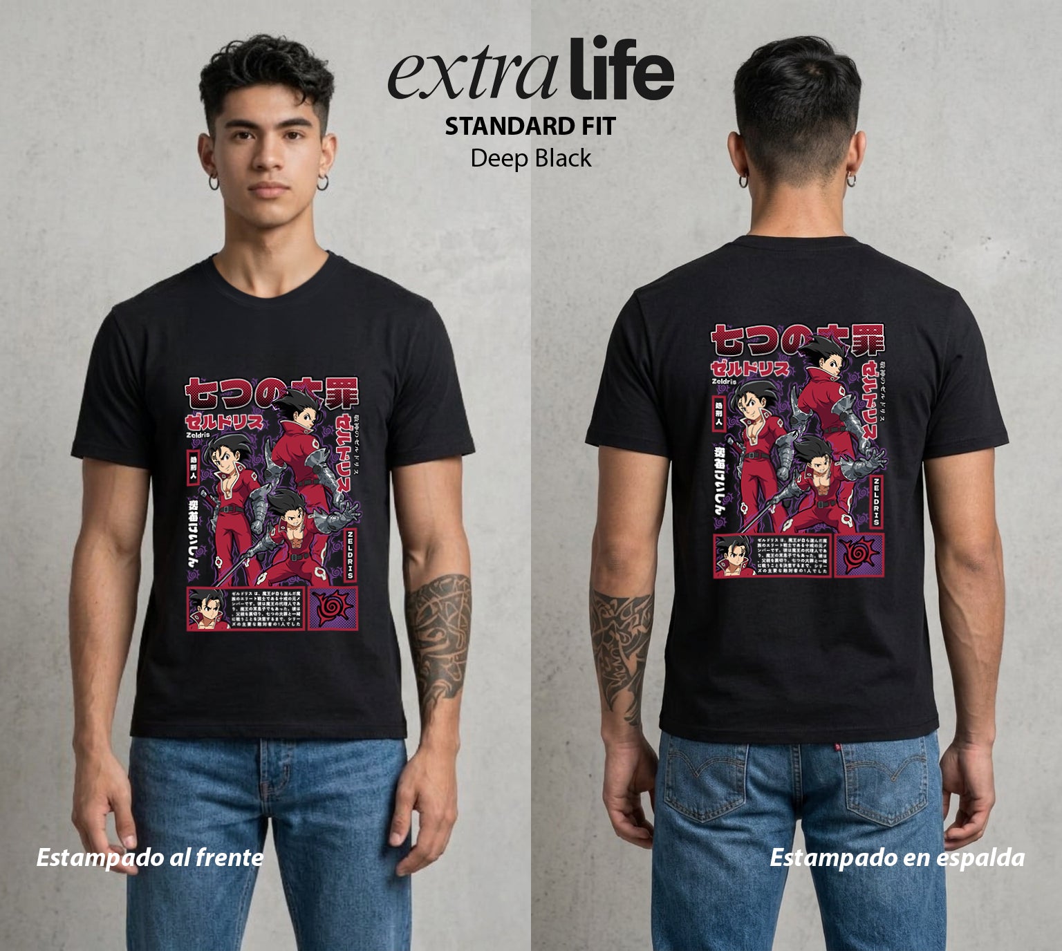 Los Siete Pecados | El Caballero del Pecado #03969 - Playera Standard Fit | Deep Black - Foto en modelo