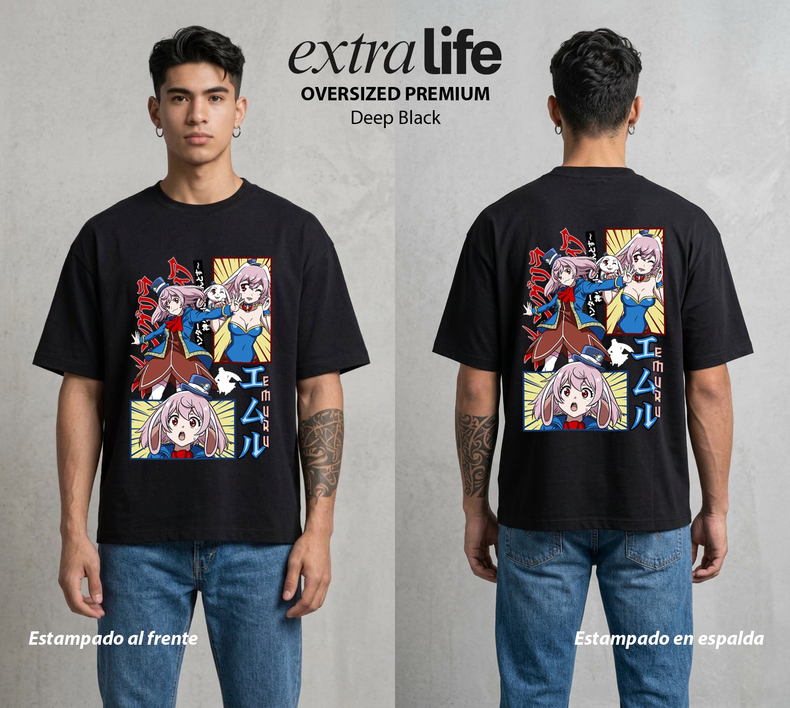 La Frontera del Juego | El Hada del Juego #03970 - Playera Oversized Premium | Deep Black - Foto en modelo