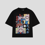 Playera streetwear premium de anime y gaming ExtraLife MX, corte boxy oversized drop shoulder heavyweight en color Deep Black y Off-White, moda urbana mexicana de culto.