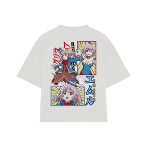 Playera streetwear premium de anime y gaming ExtraLife MX, corte boxy oversized drop shoulder heavyweight en color Deep Black y Off-White, moda urbana mexicana de culto.