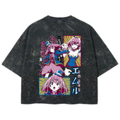 Playera streetwear premium de anime y gaming ExtraLife MX, corte boxy deluxe mineral wash heavyweight en color Acid Wash, moda urbana mexicana de culto.