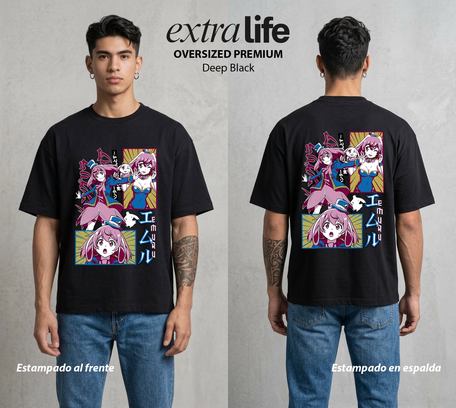 La Frontera del Juego | La Guia del Bien #03971 - Playera Oversized Premium | Deep Black - Foto en modelo