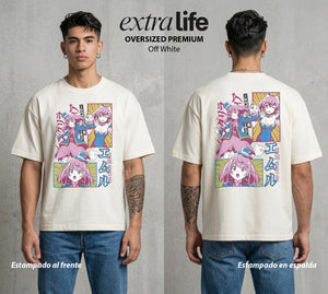 La Frontera del Juego | La Guia del Bien #03971 - Playera Oversized Premium | Off White - Foto en modelo
