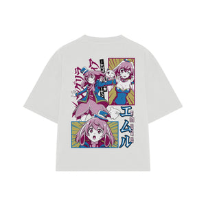 Playera streetwear premium de anime y gaming ExtraLife MX, corte boxy oversized drop shoulder heavyweight en color Deep Black y Off-White, moda urbana mexicana de culto.