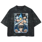 Playera streetwear premium de anime y gaming ExtraLife MX, corte boxy deluxe mineral wash heavyweight en color Acid Wash, moda urbana mexicana de culto.