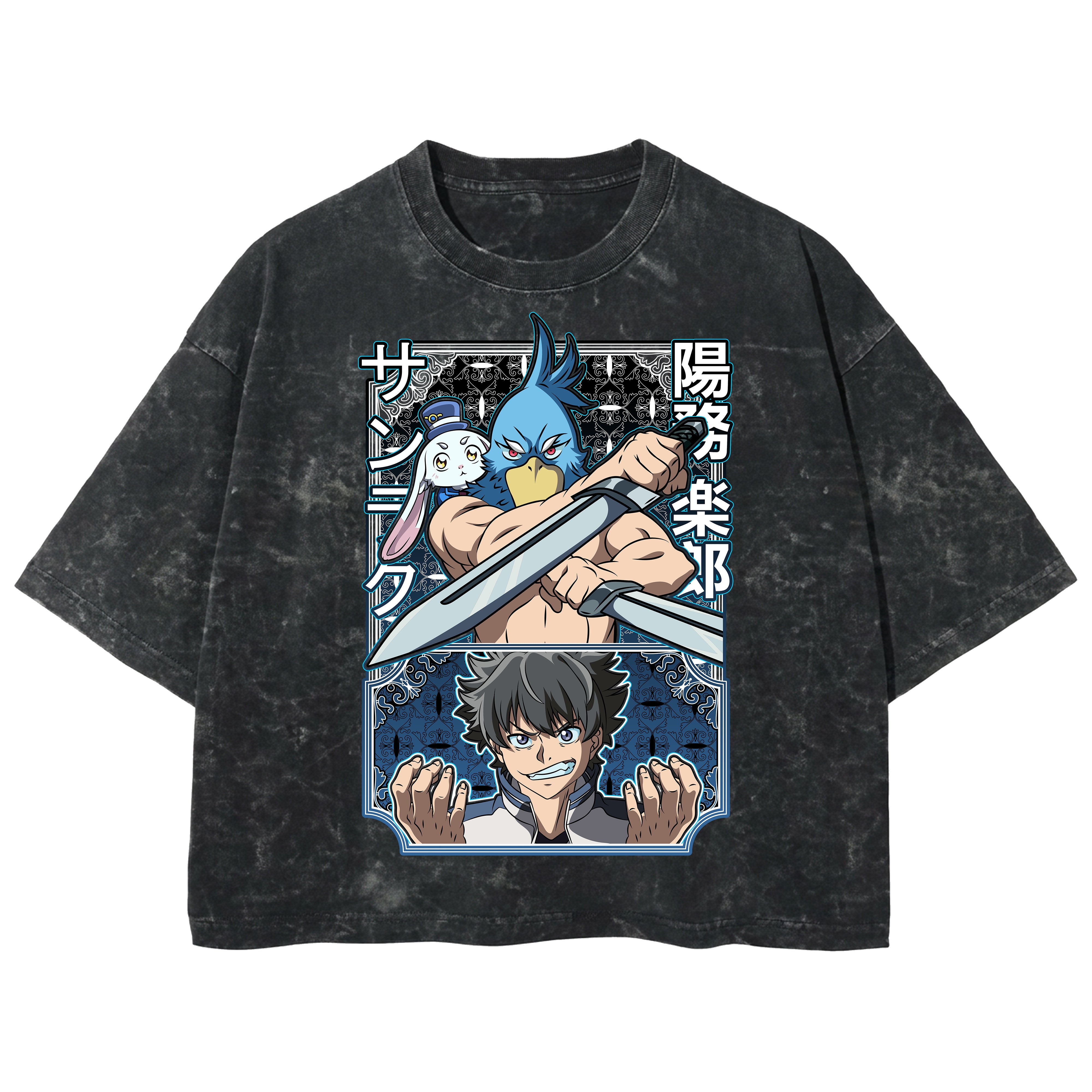 Playera streetwear premium de anime y gaming ExtraLife MX, corte boxy deluxe mineral wash heavyweight en color Acid Wash, moda urbana mexicana de culto.