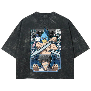 Playera streetwear premium de anime y gaming ExtraLife MX, corte boxy deluxe mineral wash heavyweight en color Acid Wash, moda urbana mexicana de culto.