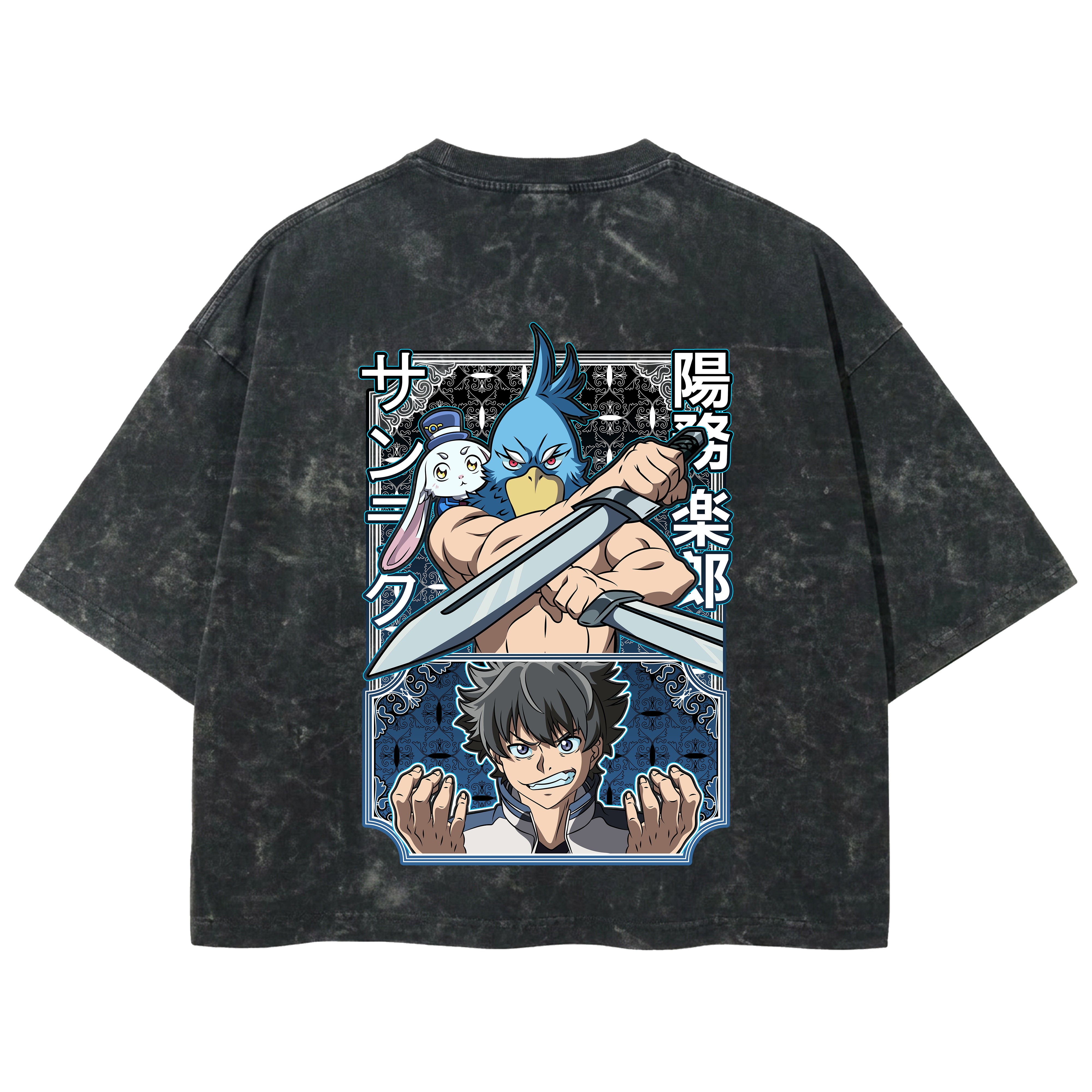 Playera streetwear premium de anime y gaming ExtraLife MX, corte boxy deluxe mineral wash heavyweight en color Acid Wash, moda urbana mexicana de culto.