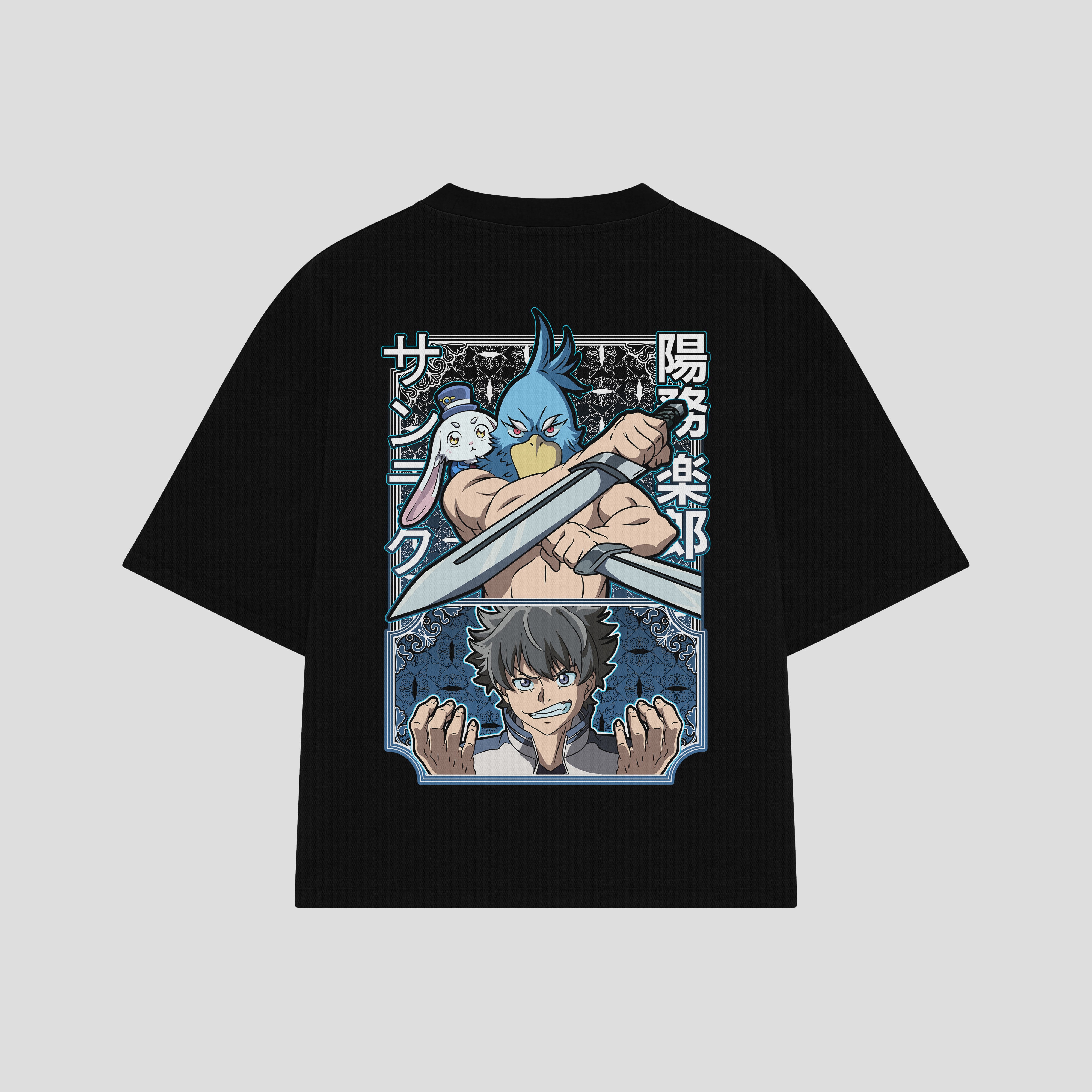 Playera streetwear premium de anime y gaming ExtraLife MX, corte boxy oversized drop shoulder heavyweight en color Deep Black y Off-White, moda urbana mexicana de culto.