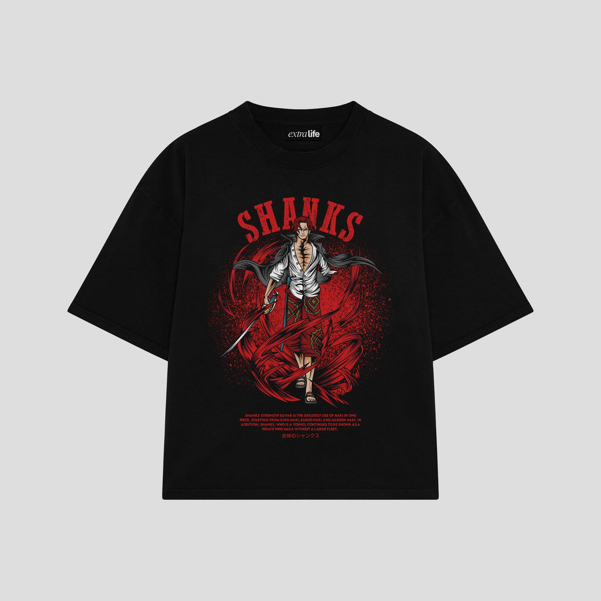 Playera streetwear premium de anime y gaming ExtraLife MX, corte oversized drop shoulder ligero y fresco en color Deep Black y Off-White, moda urbana mexicana de culto.