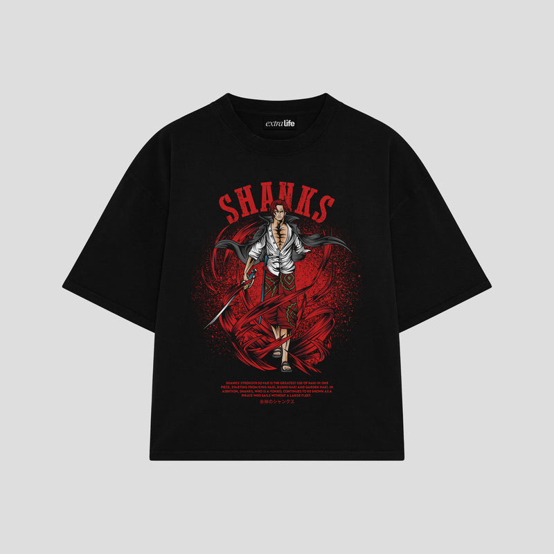 Playera streetwear premium de anime y gaming ExtraLife MX, corte boxy oversized drop shoulder heavyweight en color Deep Black y Off-White, moda urbana mexicana de culto.