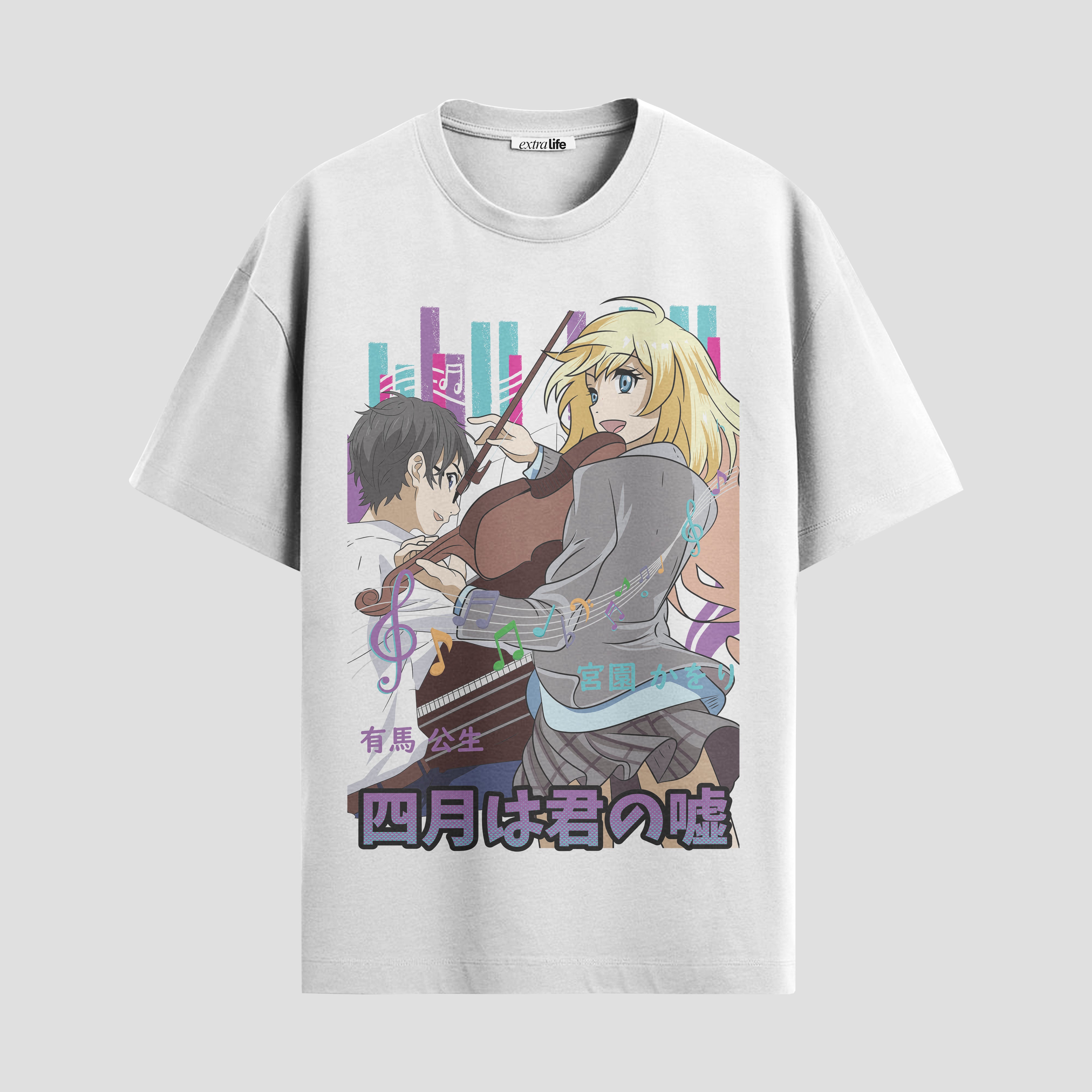 Playera urbana de anime y gaming ExtraLife MX, corte Standard Fit unisex ligero y transpirable en color Deep Black y Pure White, ropa de uso diario para gym y casual.