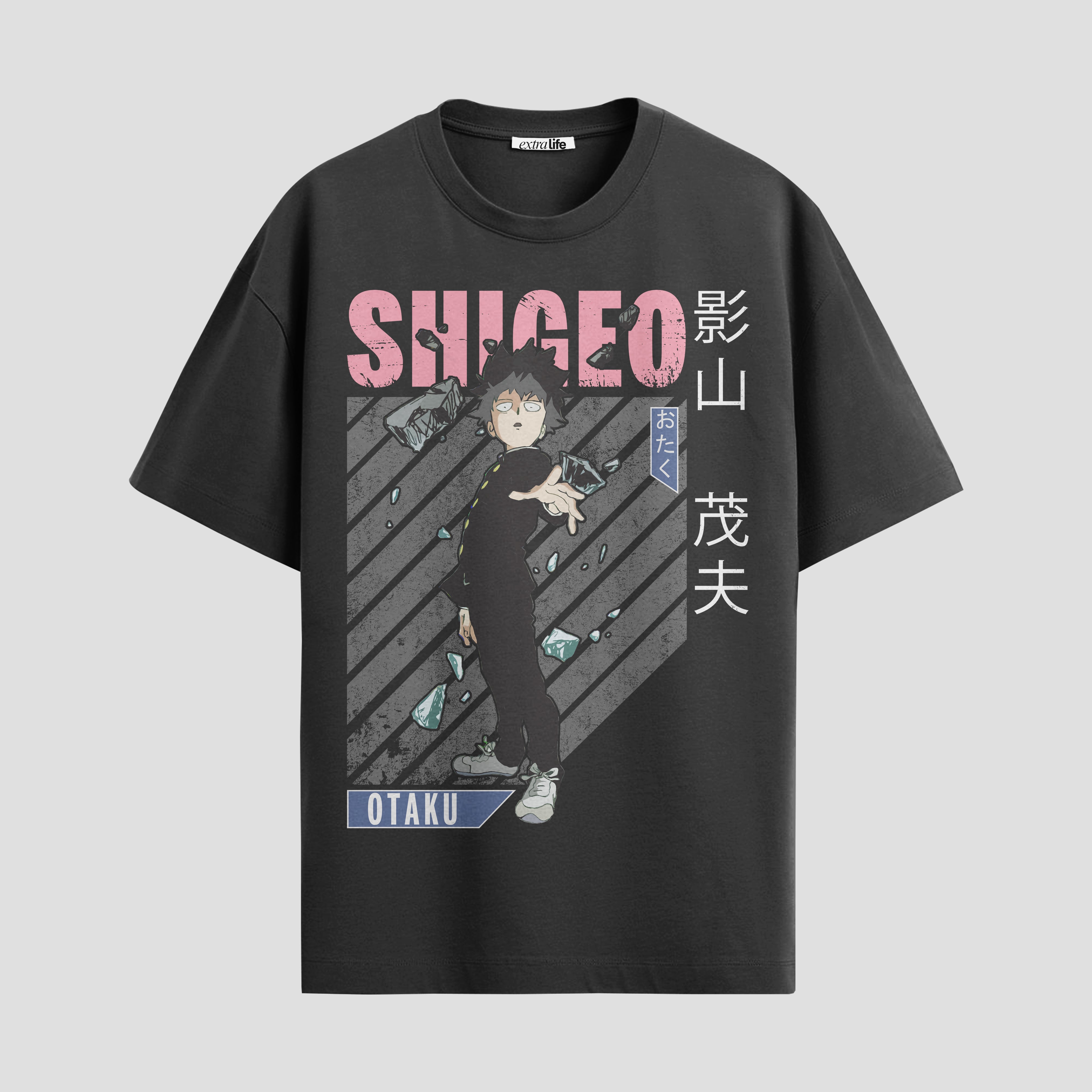 Playera urbana de anime y gaming ExtraLife MX, corte Standard Fit unisex ligero y transpirable en color Deep Black y Pure White, ropa de uso diario para gym y casual.