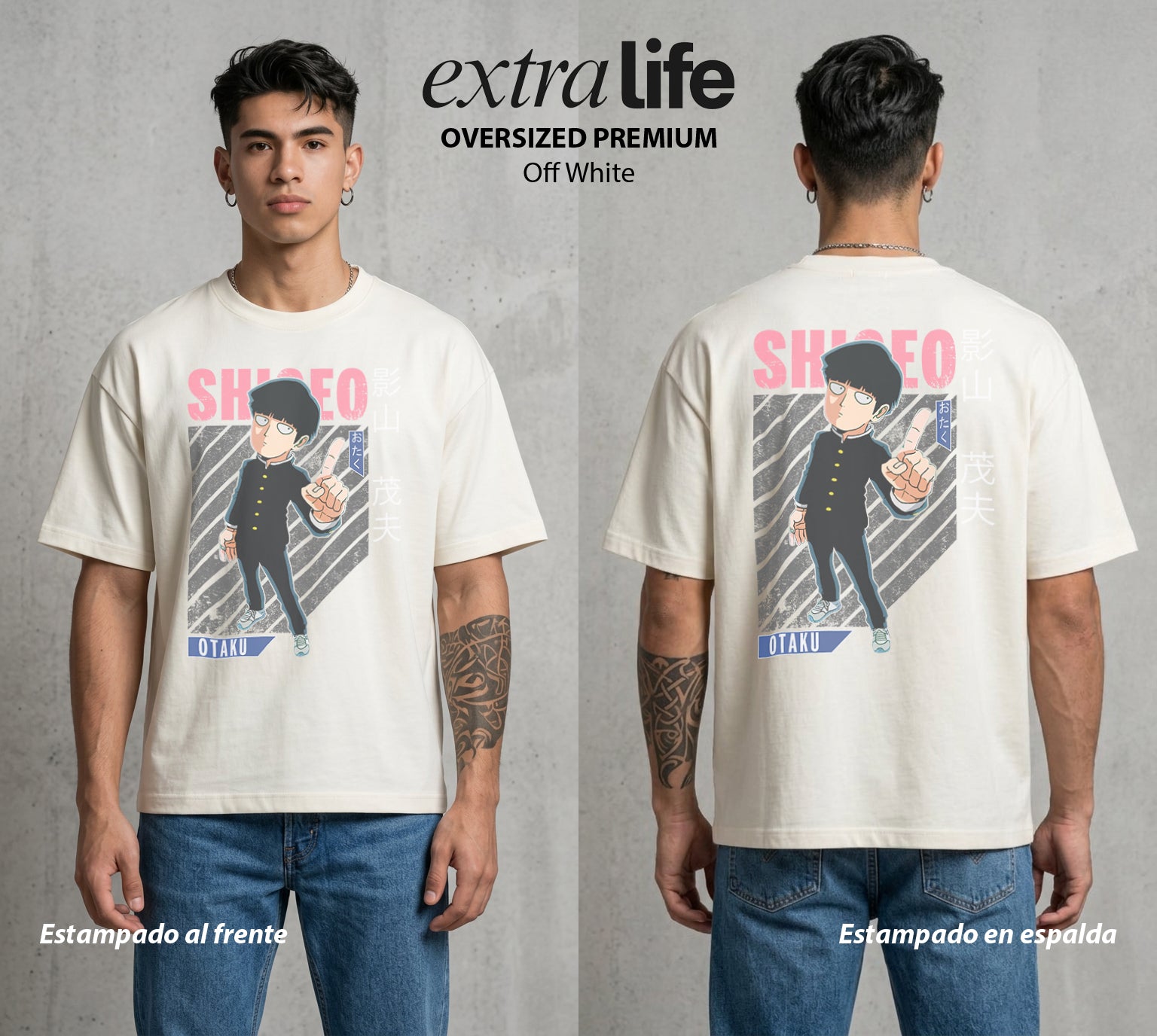 El Psiconico Reprimido | El Cien Por Ciento del Poder #03984 - Playera Oversized Premium | Off White - Foto en modelo