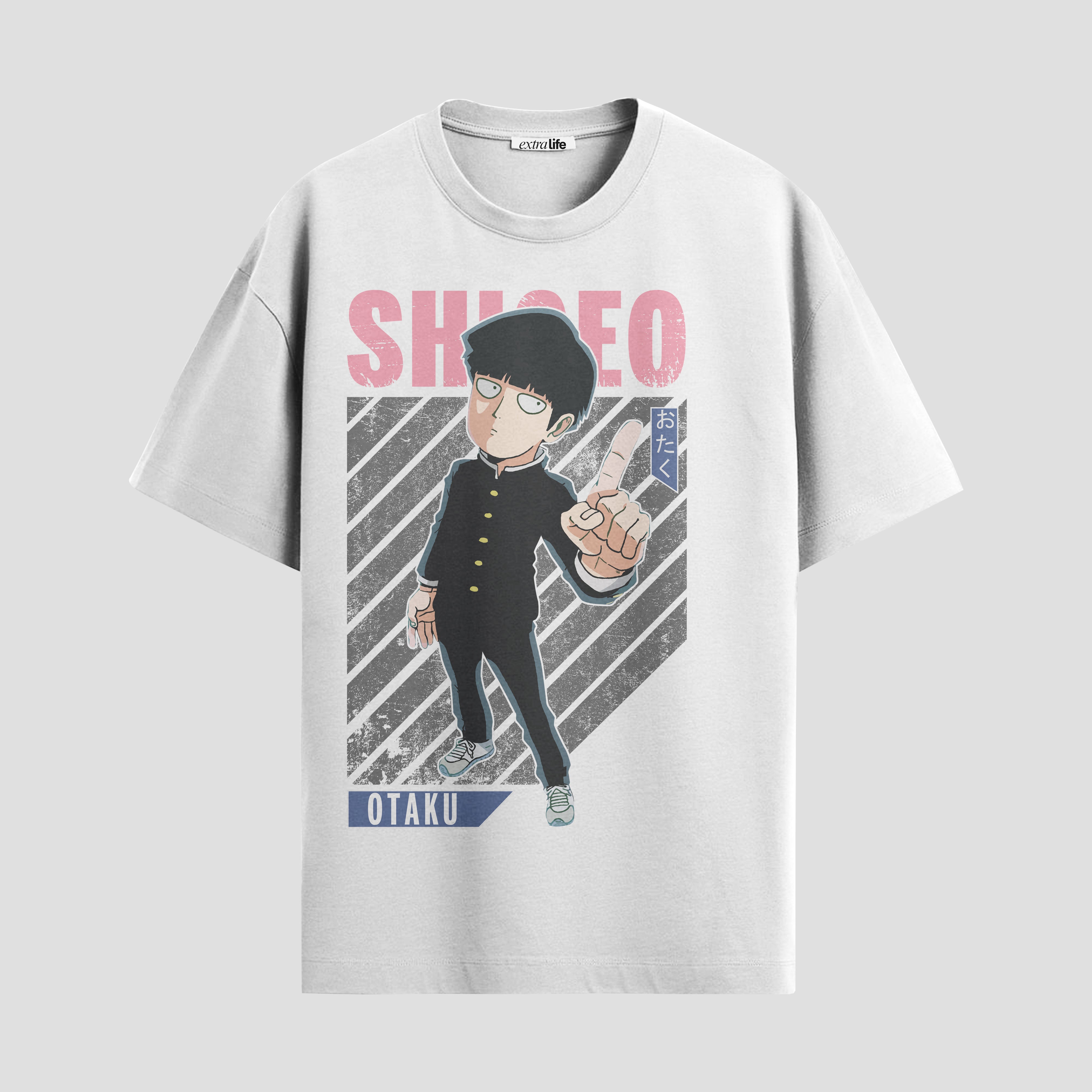 Playera urbana de anime y gaming ExtraLife MX, corte Standard Fit unisex ligero y transpirable en color Deep Black y Pure White, ropa de uso diario para gym y casual.