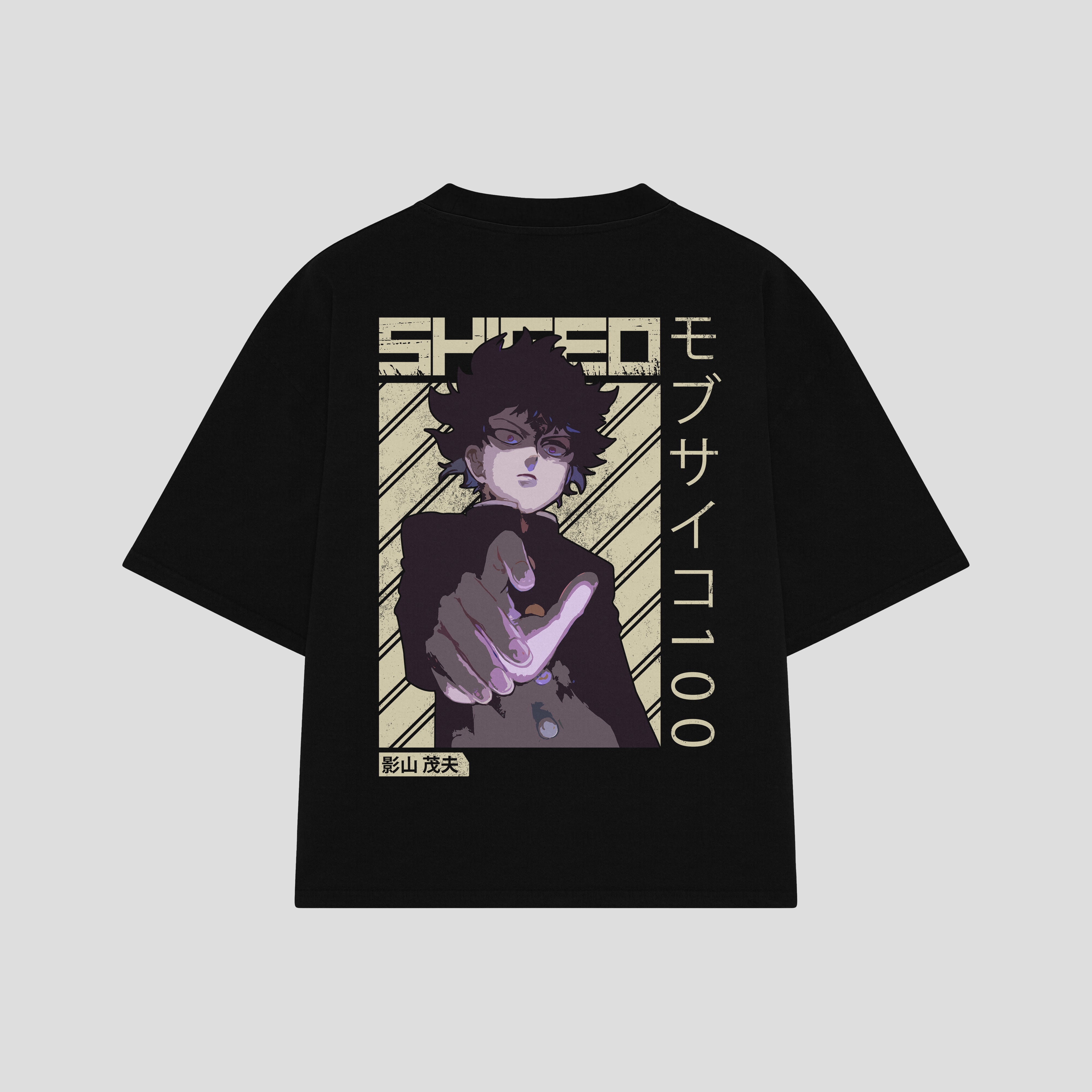 Playera streetwear premium de anime y gaming ExtraLife MX, corte boxy oversized drop shoulder heavyweight en color Deep Black y Off-White, moda urbana mexicana de culto.