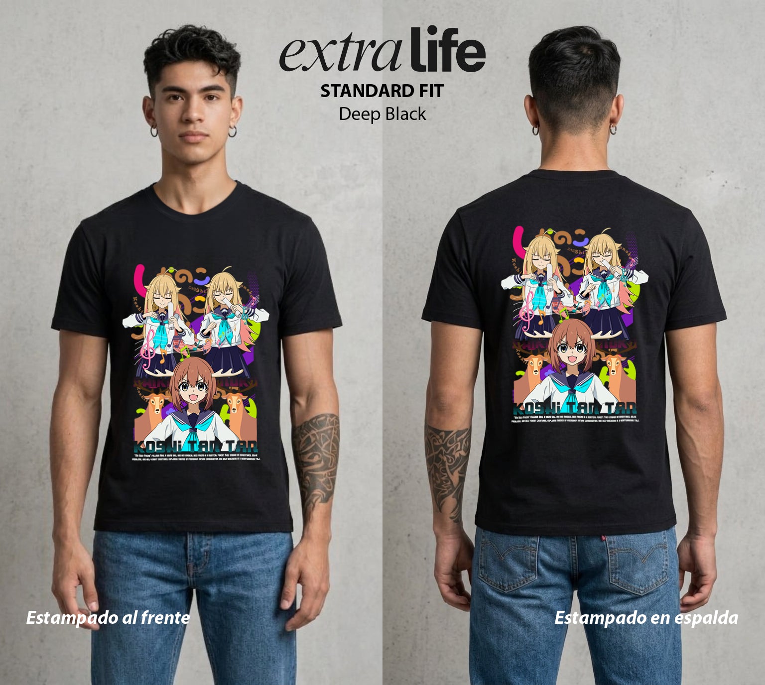 El Ciervo del Misterio | El Ciervo del Bosque #03987 - Playera Standard Fit | Deep Black - Foto en modelo
