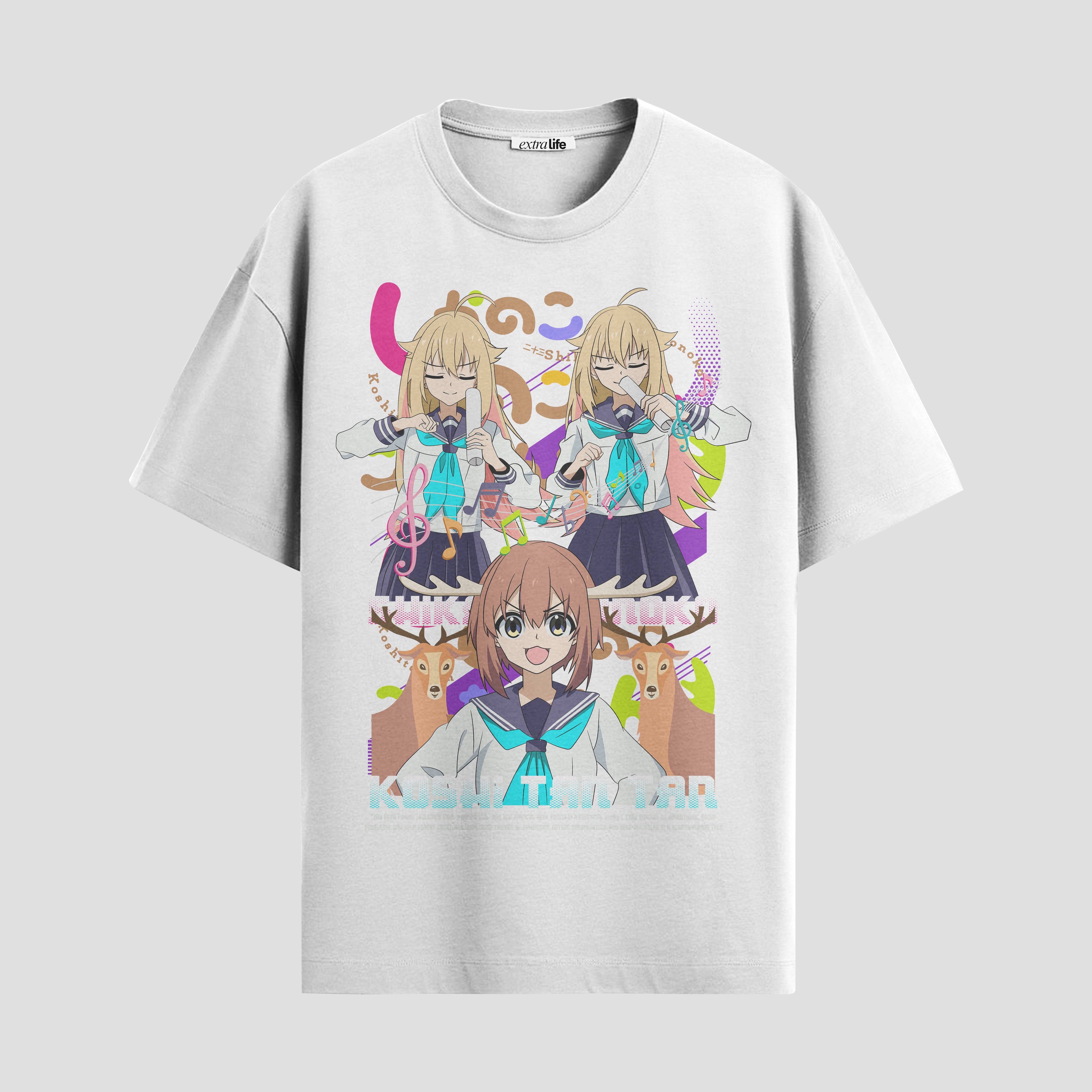 Playera urbana de anime y gaming ExtraLife MX, corte Standard Fit unisex ligero y transpirable en color Deep Black y Pure White, ropa de uso diario para gym y casual.