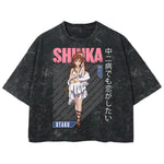 Playera streetwear premium de anime y gaming ExtraLife MX, corte boxy deluxe mineral wash heavyweight en color Acid Wash, moda urbana mexicana de culto.