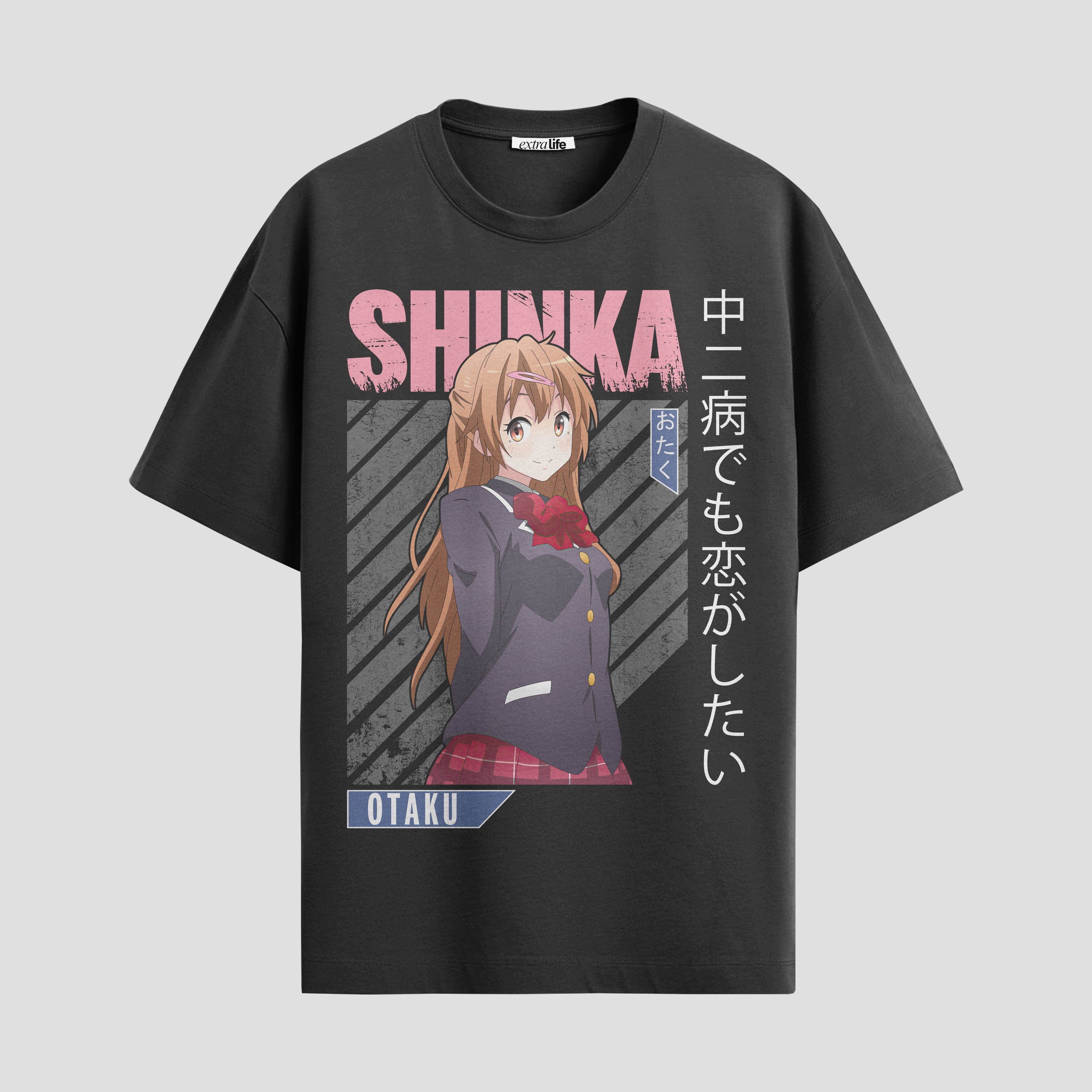 Playera urbana de anime y gaming ExtraLife MX, corte Standard Fit unisex ligero y transpirable en color Deep Black y Pure White, ropa de uso diario para gym y casual.
