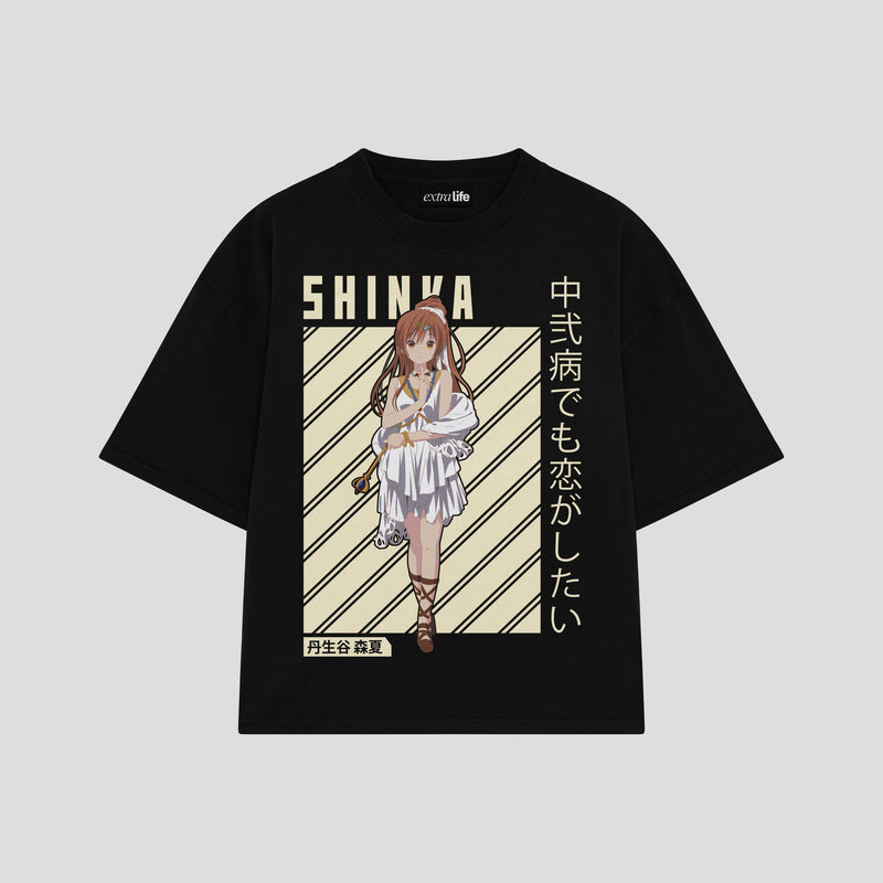 Playera streetwear premium de anime y gaming ExtraLife MX, corte boxy oversized drop shoulder heavyweight en color Deep Black y Off-White, moda urbana mexicana de culto.