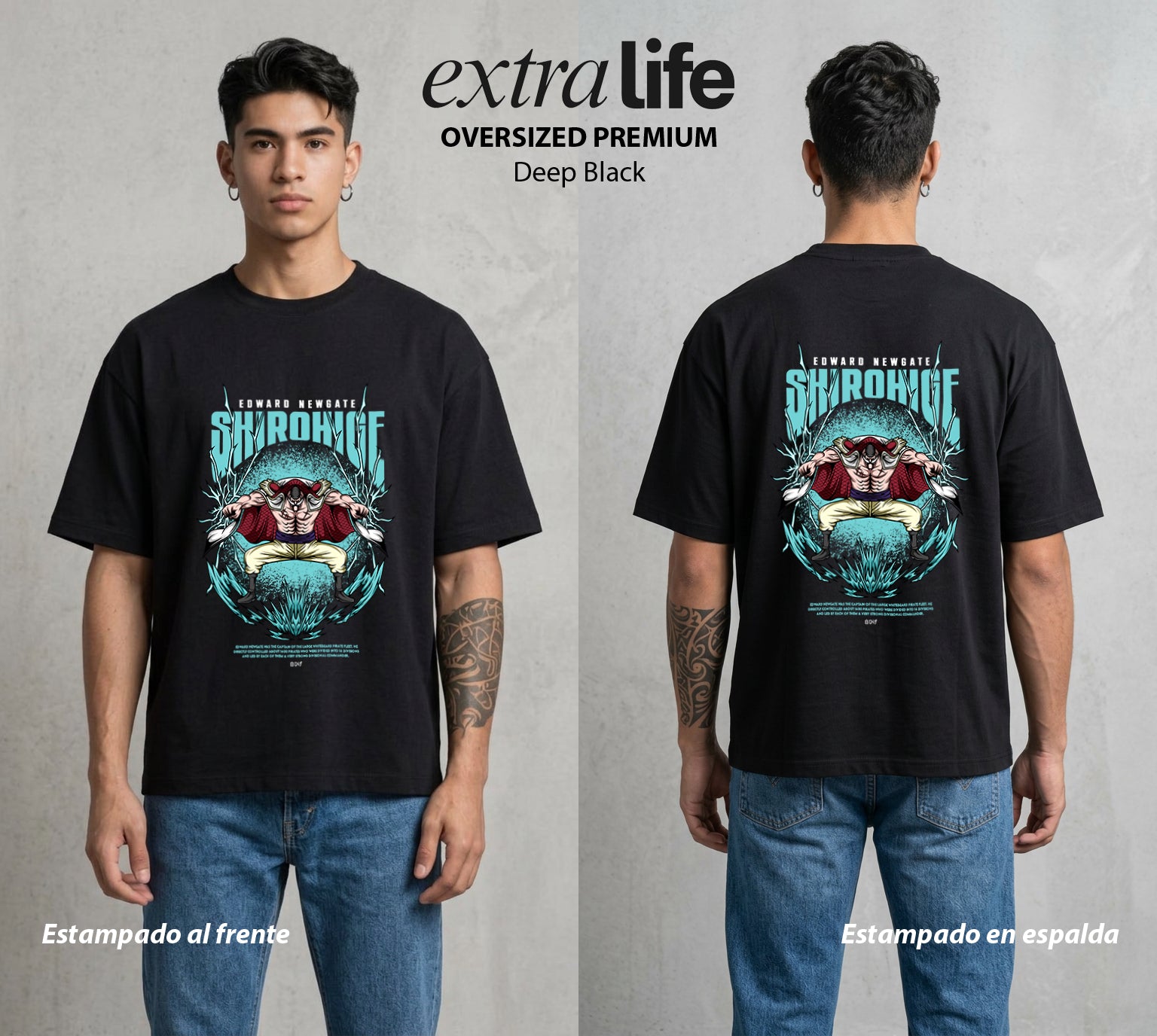 Mar de los Piratas | El Padre del Bien #03992 - Playera Oversized Premium | Deep Black - Foto en modelo
