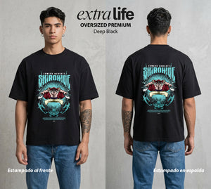 Mar de los Piratas | El Padre del Bien #03992 - Playera Oversized Premium | Deep Black - Foto en modelo