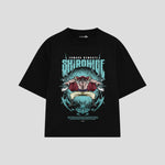 Playera streetwear premium de anime y gaming ExtraLife MX, corte boxy oversized drop shoulder heavyweight en color Deep Black y Off-White, moda urbana mexicana de culto.