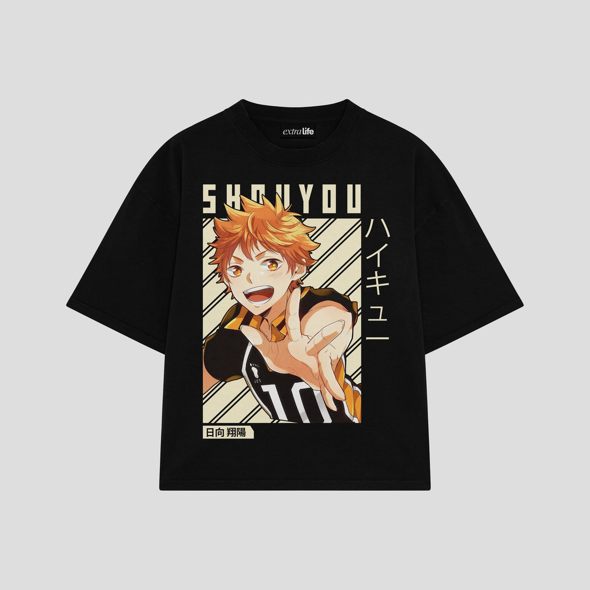 Playera streetwear premium de anime y gaming ExtraLife MX, corte oversized drop shoulder ligero y fresco en color Deep Black y Off-White, moda urbana mexicana de culto.