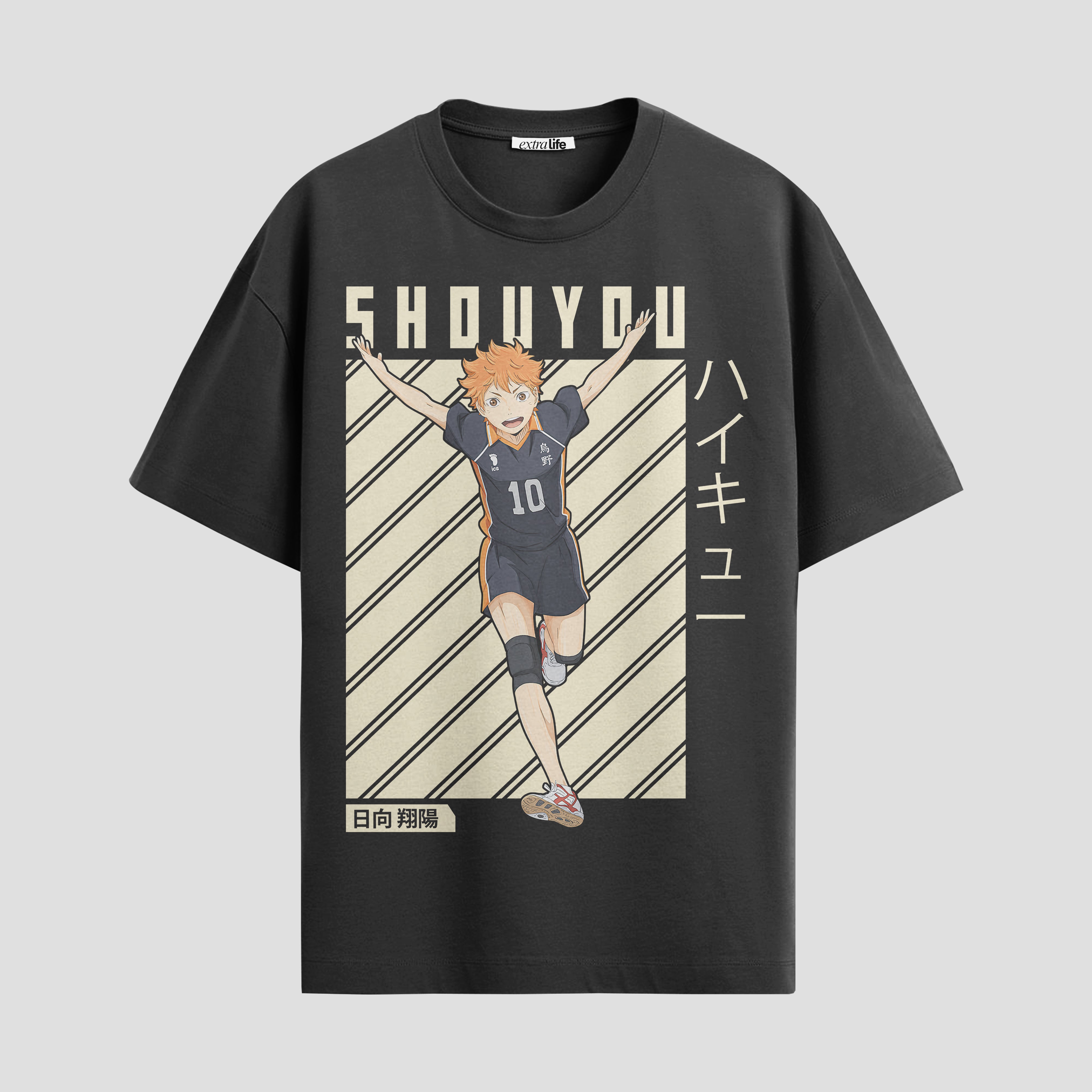 Playera urbana de anime y gaming ExtraLife MX, corte Standard Fit unisex ligero y transpirable en color Deep Black y Pure White, ropa de uso diario para gym y casual.