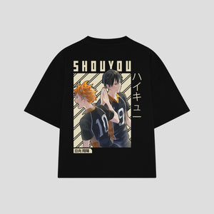 Playera streetwear premium de anime y gaming ExtraLife MX, corte boxy oversized drop shoulder heavyweight en color Deep Black y Off-White, moda urbana mexicana de culto.