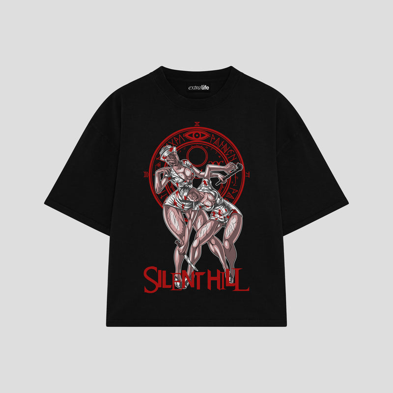 Playera streetwear premium de anime y gaming ExtraLife MX, corte boxy oversized drop shoulder heavyweight en color Deep Black y Off-White, moda urbana mexicana de culto.