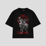 Playera streetwear premium de anime y gaming ExtraLife MX, corte boxy oversized drop shoulder heavyweight en color Deep Black y Off-White, moda urbana mexicana de culto.