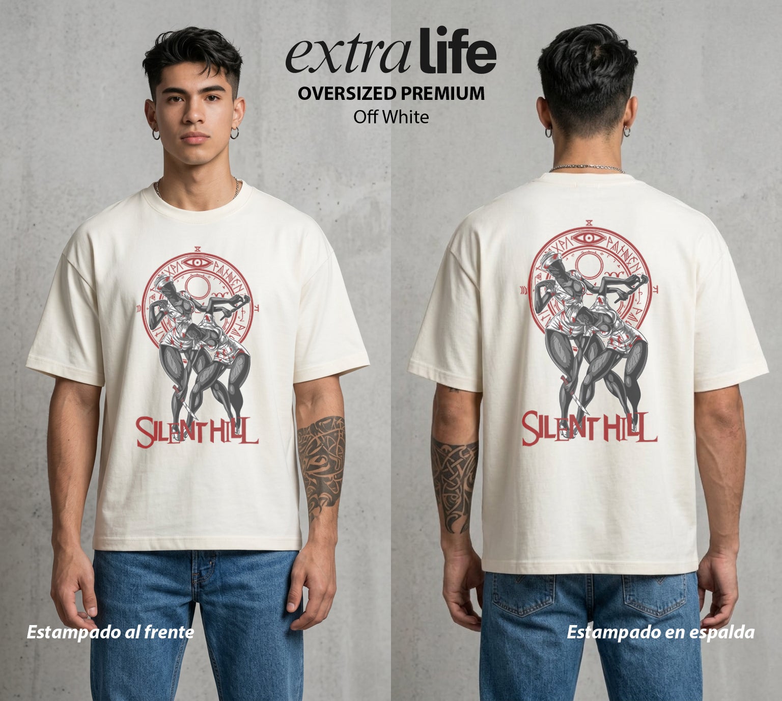 La Niebla del Horror | Silent Hill Nurses #04011 - Playera Oversized Premium | Off White - Foto en modelo