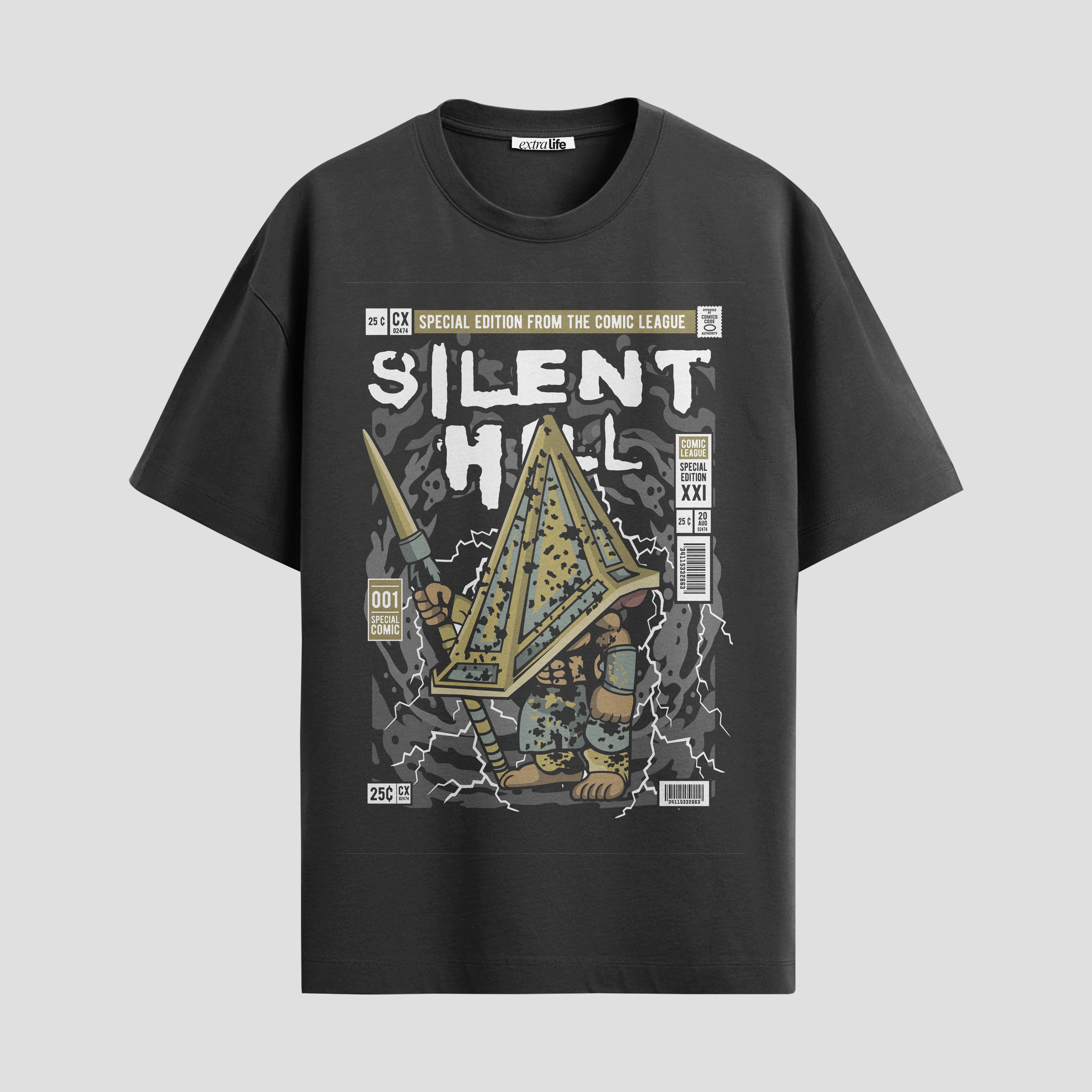 Playera urbana de anime y gaming ExtraLife MX, corte Standard Fit unisex ligero y transpirable en color Deep Black y Pure White, ropa de uso diario para gym y casual.
