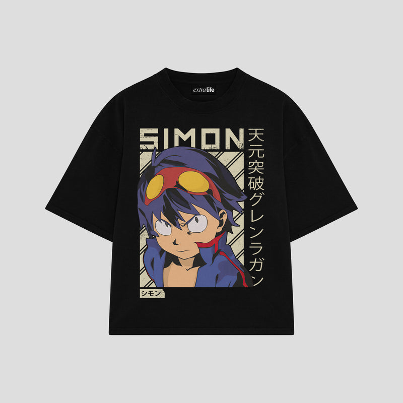 Playera streetwear premium de anime y gaming ExtraLife MX, corte boxy oversized drop shoulder heavyweight en color Deep Black y Off-White, moda urbana mexicana de culto.