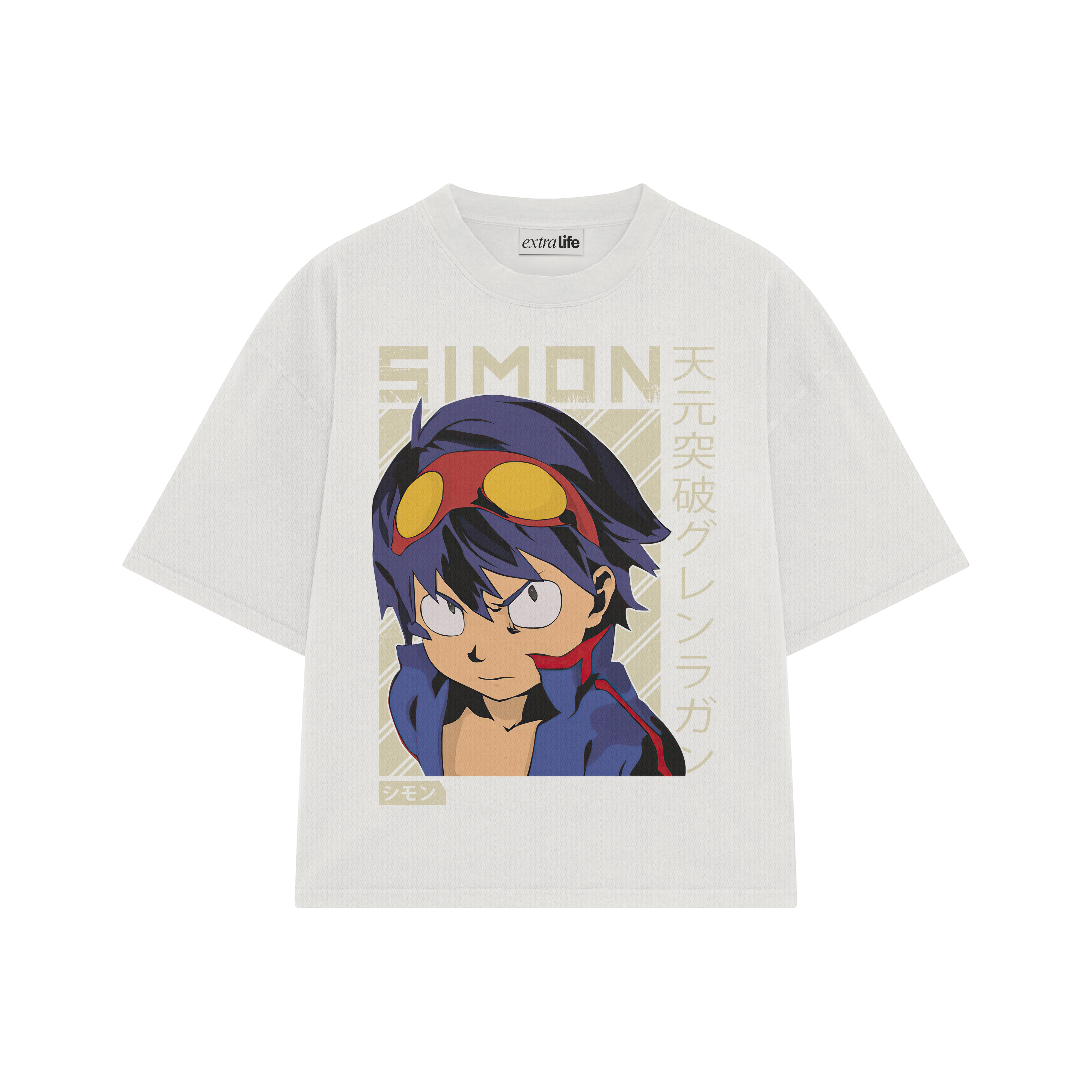 Playera streetwear premium de anime y gaming ExtraLife MX, corte boxy oversized drop shoulder heavyweight en color Deep Black y Off-White, moda urbana mexicana de culto.