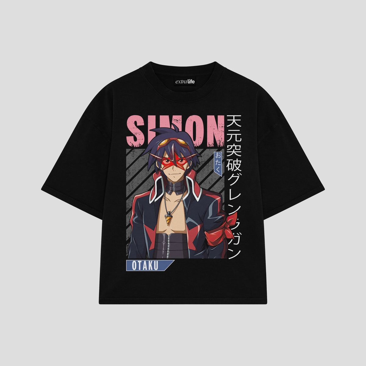 Playera streetwear premium de anime y gaming ExtraLife MX, corte oversized drop shoulder ligero y fresco en color Deep Black y Off-White, moda urbana mexicana de culto.