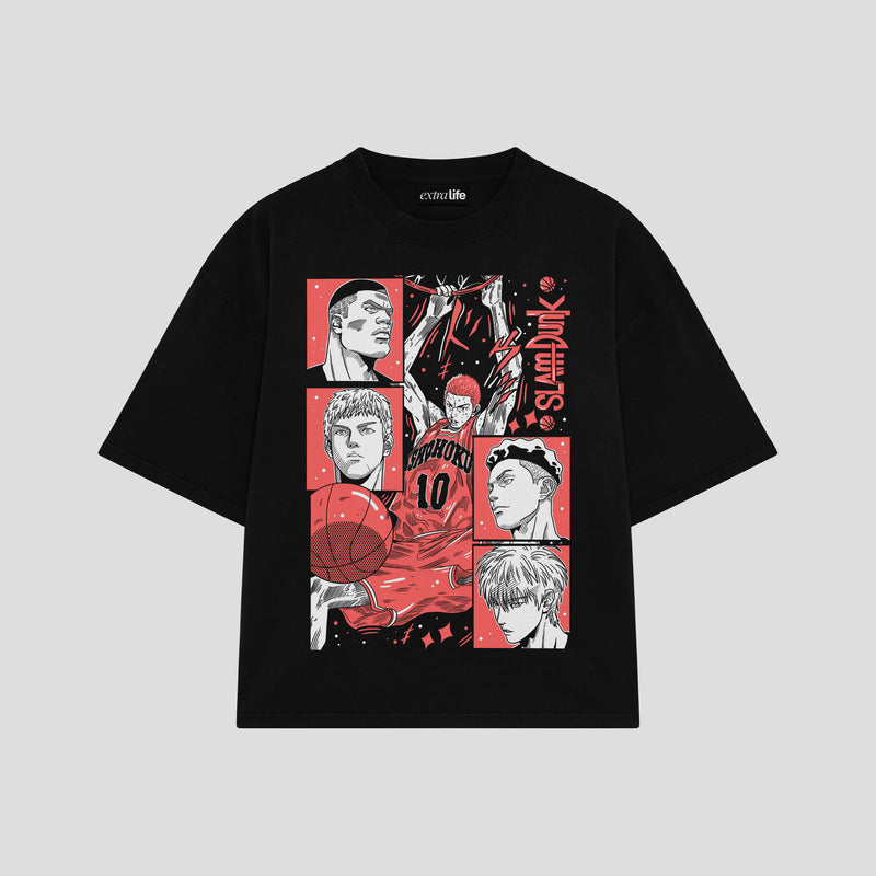 Playera streetwear premium de anime y gaming ExtraLife MX, corte boxy oversized drop shoulder heavyweight en color Deep Black y Off-White, moda urbana mexicana de culto.